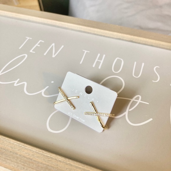 Sterling Silver Crisscross Simulated Diamond Gold Earrings - Picture 7 of 9